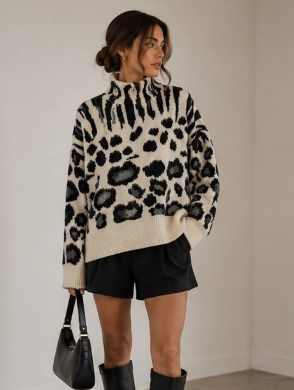 Topshop Animal Print Turtleneck Sweater